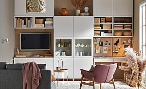 Dulap cu vitrina IKEA Besta Lappviken, Sindvik white glass, 120x40x192 cm