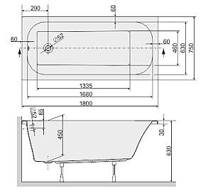 Cadă de baie Sanplast WP/FREE 180x75 (610-040-0190-01)