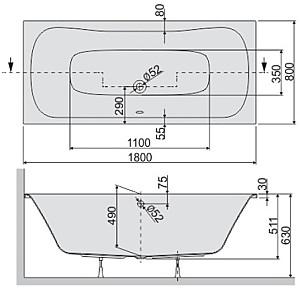Cadă de baie Sanplast WP Luxo 80x180 + STW (610-370-0150-01)