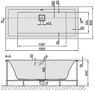 Cadă de baie Sanplast WP Space 80x190 + SP (610-100-0360-01)
