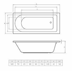 Cadă de baie Bonito Home ELARA 1600Х700 (114225)
