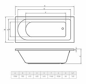 Cadă de baie Bonito Home ELARA 1700Х750 (114227)