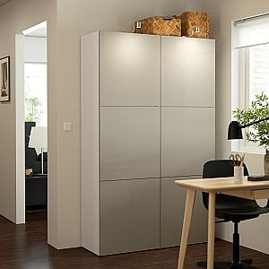 Dulap IKEA Besta/Selsviken 120x42x193 Alb/Lucios/Bej