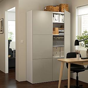 Dulap IKEA Besta/Selsviken 120x42x193 Alb/Lucios/Bej