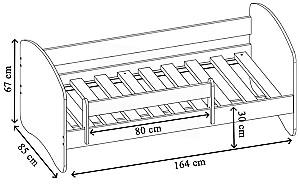 Pat copii Acma Meble Acma II 80x160 bariera/saltea 7cm Alb/Stejar Sonoma (Bej)