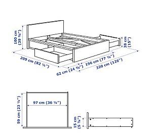 Pat IKEA Malm  white oak veneer 180×200 cm (4 cutii depozitare)