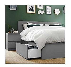 Pat IKEA Malm Gray Luroy, 160×200 cm (4 cutii depozitare)