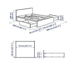 Pat IKEA Malm Gray Luroy, 160×200 cm (4 cutii depozitare)
