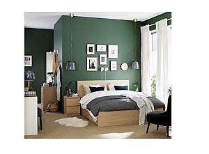 Pat IKEA Malm oak veneer white Lonset 140×200 cm (2 cutii depozitare)