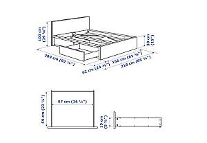 Pat IKEA Malm oak veneer white Lonset 140×200 cm (2 cutii depozitare)