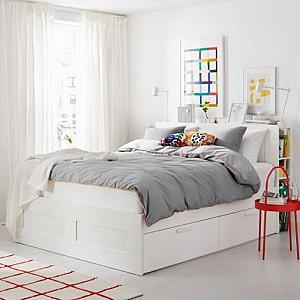 Pat IKEA Brimnes White Luroy, 180×200 cm (4 cutii de depozitare)