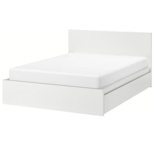 Pat IKEA Malm +2 cutii depozitare alb160×200 cm