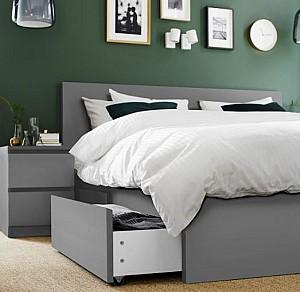 Pat IKEA Malm +2 cutii depozitare, gri, 160×200 cm