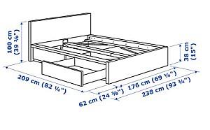 Pat IKEA Malm +2 cutii depozitare, gri, 160×200 cm