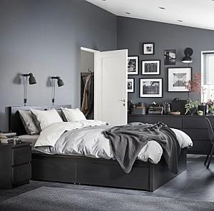 Pat IKEA Malm +2 cutii depozitare negru-maro 160×200 cm