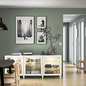 Dulap cu vitrina IKEA Besta/Ostvik/Kabbarp 180x42x74 Alb