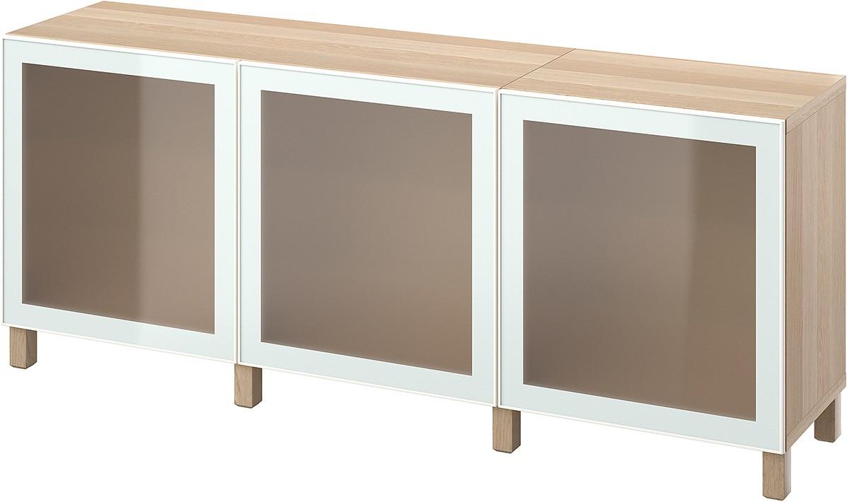 Dulap cu vitrina IKEA Besta/Glassvik/Stubbarp/ 180x42x74 Aspect Stejar Antichizat Alb/Verde Deschis
