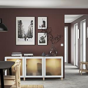 Dulap cu vitrina IKEA Besta/Glassvik/Stubbarp/ 180x42x74 Aspect Stejar Antichizat Alb/Verde Deschis