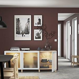 Dulap cu vitrina IKEA Besta/Glassvik/Stubbarp/ 180x42x74 Aspect Stejar Antichizat Alb/Verde Deschis