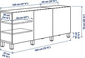 Dulap cu vitrina IKEA Besta/Glassvik/Stubbarp/ 180x42x74 Aspect Stejar Antichizat Alb/Verde Deschis