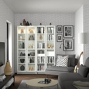 Dulap cu vitrina IKEA Billy / Oxberg white 160x202x28 см