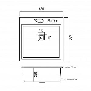 Chiuveta de bucatarie PLATINUM HSB 3.0/1.0 45x45/230 Black