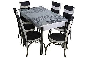 Set de masa si scaune MG-Plus Kelebek II 0667 (6 scaune Merchan Negru/Alb)