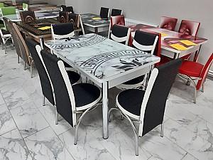 Set de masa si scaune MG-Plus Kelebek II 0667 (6 scaune Merchan Negru/Alb)