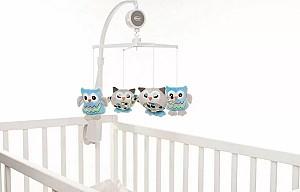 Carusel pentru patuc 4BABY Play&Edu Owl OB08 White/Grey
