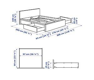 Pat IKEA Malm Gray 160×200 cm (4 cutii depozitare)