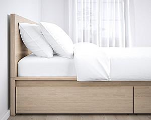 Pat IKEA Malm furnir oak veneer white/Lonset 180x200 cm (4 cutii depozitare)