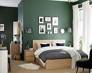 Pat IKEA Malm furnir oak veneer white/Lonset 180x200 cm (4 cutii depozitare)