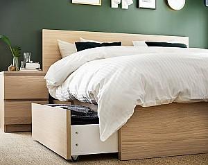 Pat IKEA Malm furnir oak veneer white/Lonset 180x200 cm (4 cutii depozitare)