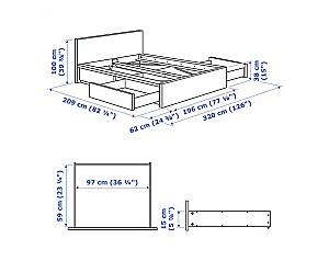 Pat IKEA Malm furnir oak veneer white/Lonset 180x200 cm (4 cutii depozitare)