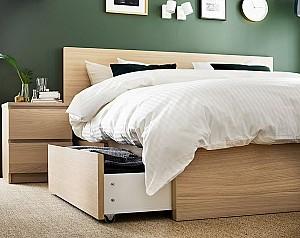 Pat IKEA Malm oak veneer white/Lonset 180x200 cm (2 cutii depozitare)