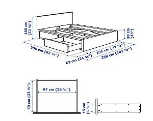 Pat IKEA Malm oak veneer white/Lonset 180x200 cm (2 cutii depozitare)