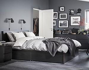 Pat IKEA Malm  black-brown/Lonset180x200 cm (2 cutii depozitare)