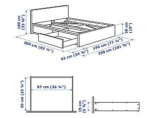 Pat IKEA Malm  black-brown/Lonset180x200 cm (2 cutii depozitare)