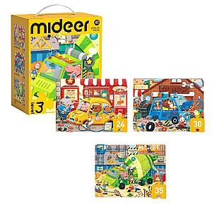 Puzzle Mideer Transportul Urban, 3 în 1, nivelul 3