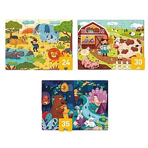 Puzzle Mideer Scene din Viața Animalelor, 3 în 1, nivelul 3 MD1480