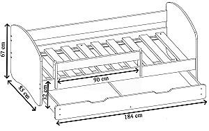 Pat copii Acma Meble Acma II 80x180 bariera/sertar/saltea 7cm Alb