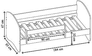 Pat copii Acma Meble Acma II 80x180 bariera/saltea 7cm Alb/Gri