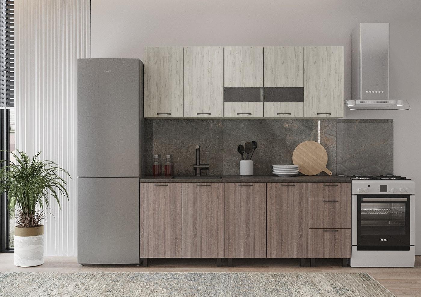 Set mobila bucatarie ML Mobila Omega 2 m stejar engrain/art wood deschis