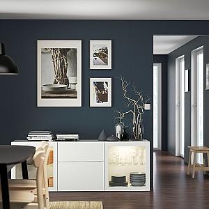 Dulap cu vitrina IKEA Besta white Lappviken / Sindvik glass white 180x42x65 cm