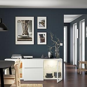 Dulap cu vitrina IKEA Besta white Lappviken / Sindvik glass white 180x42x65 cm