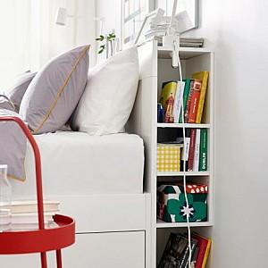 Pat IKEA Brimnes White Lonset 180×200 cm (4 cutii cu depozitare)