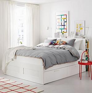 Pat IKEA Brimnes White Lonset 180×200 cm (4 cutii cu depozitare)