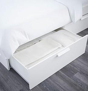 Pat IKEA Brimnes White Lonset 180×200 cm (4 cutii cu depozitare)