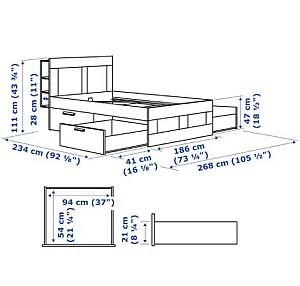 Pat IKEA Brimnes White Lonset 180×200 cm (4 cutii cu depozitare)