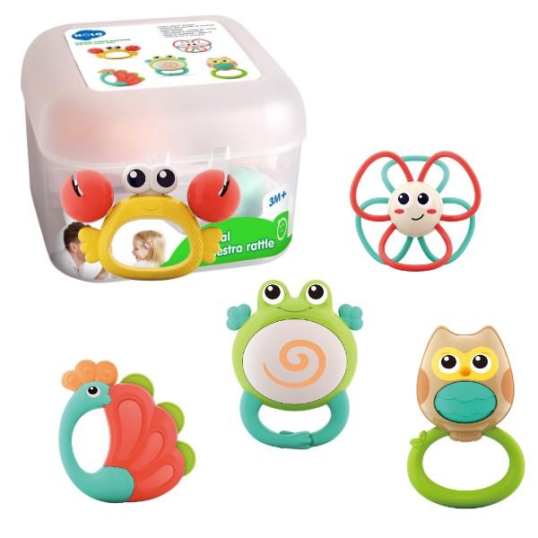 Jucarie bebelus Hola Toys Set de zornăitoare „Orchestra de animale”, 5 modele E318B